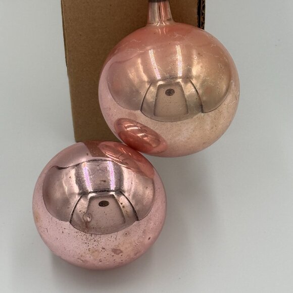 2 VTG Christmas Ornaments Mercury Glass Poland Pink Rose Gold 2 sizes 2.5" /3" - Picture 3 of 13
